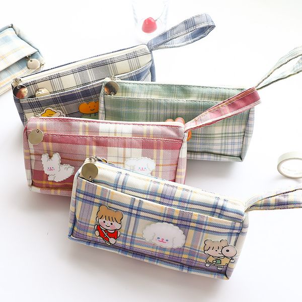

корейский небольшой свежий plaid холст канцелярские сумка на молнии большой емкости площади для хранения сумки девушки студенты оптом