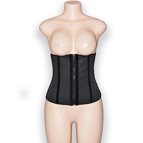 

women's corset holes latex waist shaper corset breathable waist trainer steel boned body shaperwear female workout girdle, Black;white