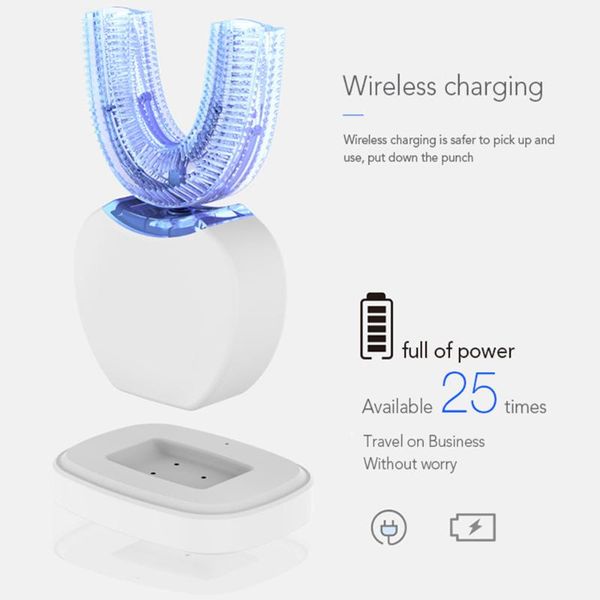 

360 degrees automatic electric toothbrush u type silicon ultrasonic sonic toothbrush intelligent rechargeable usb blue light