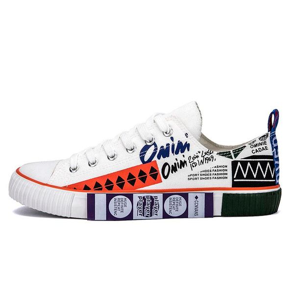 

white and black color street style low men's shoes summer canvas shoes hip hop fashion shoes