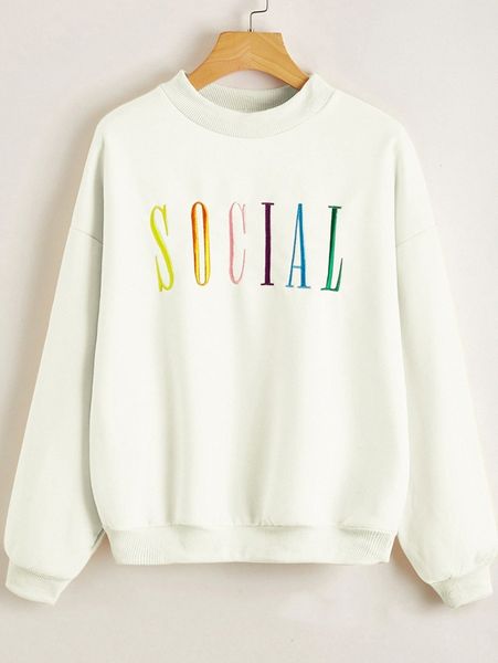

drop shoulder letter embroidery pullover s0no#, White;black