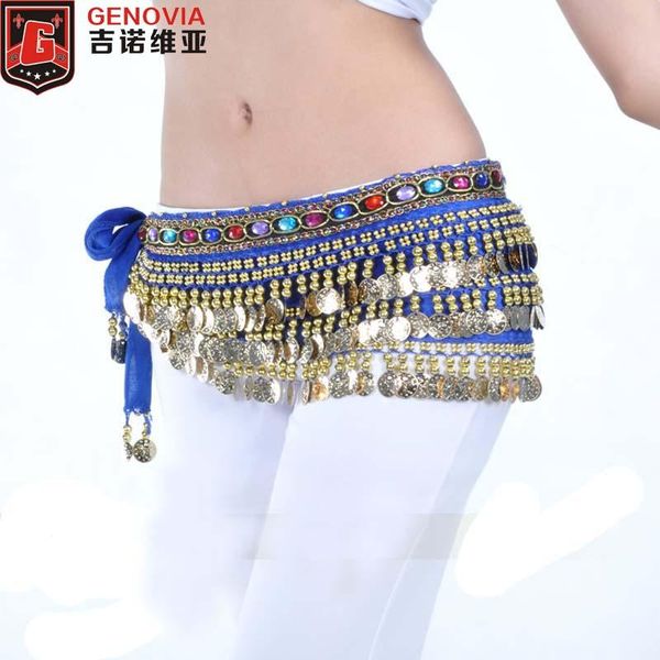 

women belly dance costume hip scarf belt waist chain belly dancing velvet 228 golden coins hip scarf belt 10 colors, Black;red