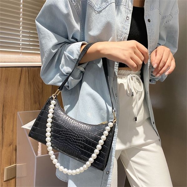 

fashion retro casual ladies handbag solid color shoulder bag chain shopping shopping tote bag black