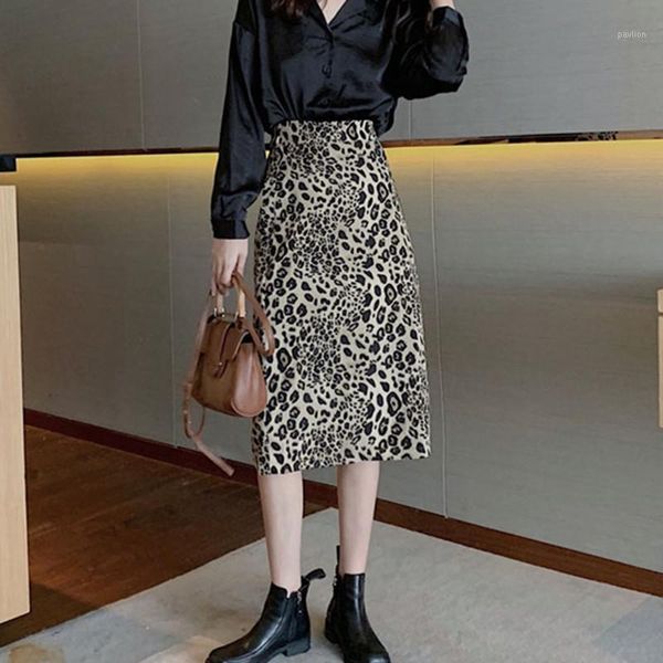 

korean fashion leopard skirts women elegant women a-line skirt woman high waist print skirts midi skirt faldas mujer moda1, Black