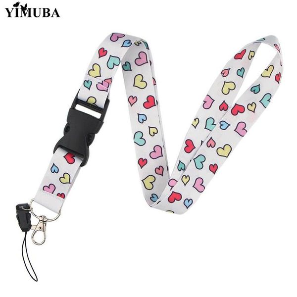 

mini colorful heart keychain hang rope lariat lanyards for keys id card pass gym badge holder neck straps keyring cute ornaments, Silver