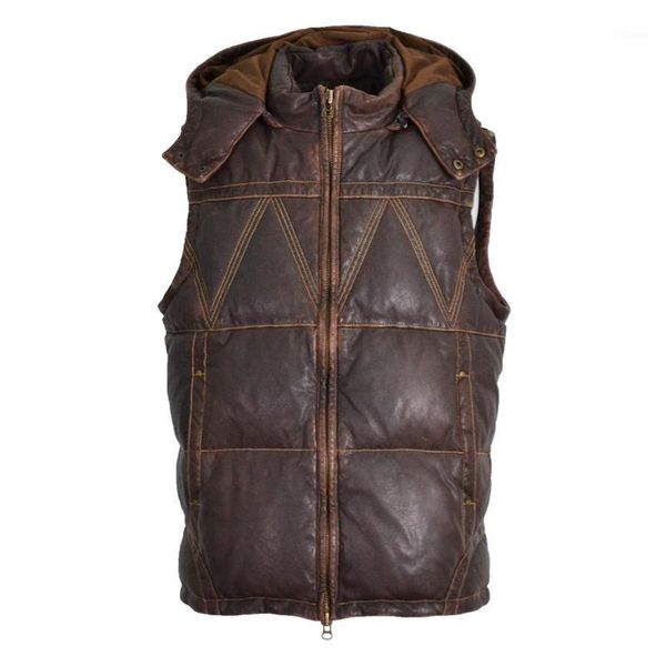 

hooded 2020 men's down vintage italy sheepskin genuine vest men winter sleeveless leather coat male1, Black