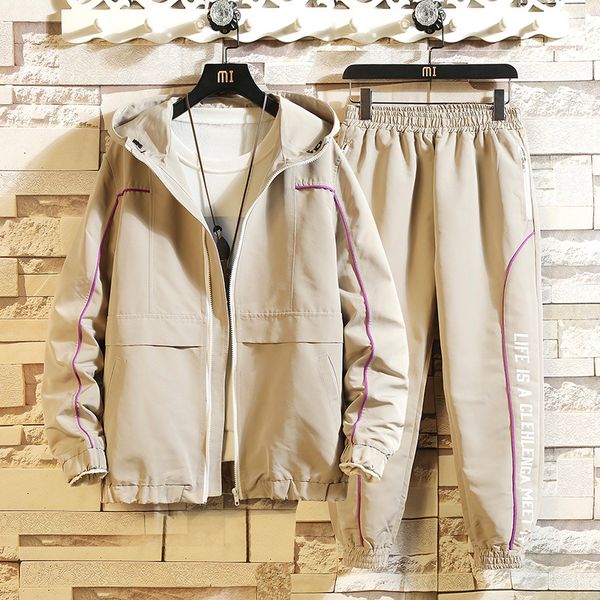 

2021 new spring fall set of men's sport training suits cardigan hoodies sweatpants suit track clothes ergy, Black