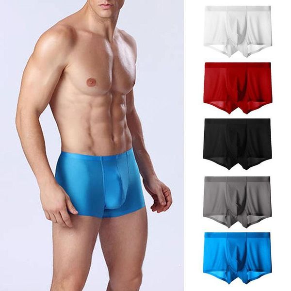 

1 pcs summer men's ice silk waistband one-piece underwear four corner shorts large size l-5xl, Black;white
