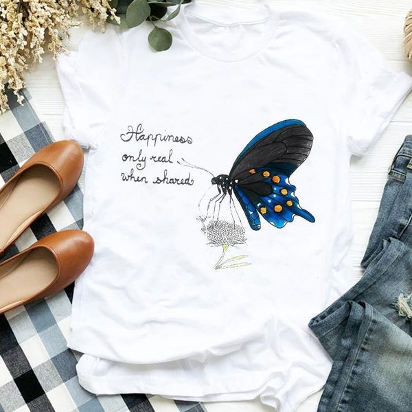 

women lady butterfly watercolor fashion cartoon 90s printing print tshirt female t tee womens shirt clothes graphic t-shirt, White