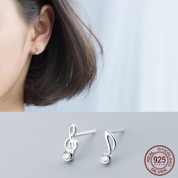 

la monada stud earrings for women silver 925 music note asymmetry fine women earrings jewelry stud 925 sterling silver, Golden;silver