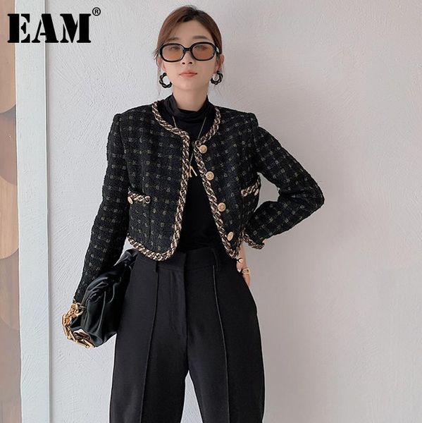 

eam] black plaid big size knitting cardigan sweater loose round neck long sleeve women new fashion autumn winter 2021 1dc552, White