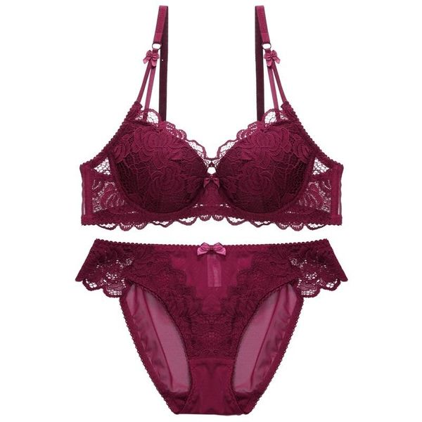 

lingerie lace silk gauze thin translucent bra set large size girl transparent underwear women set, Red;black