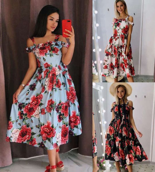 

off summer 2020 fashion printed suspender shoulder a-line women's dress 101386, Black;gray