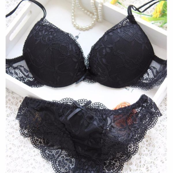 

women embroidery lace floral lingerie underwear push-up bra set panty1, Red;black