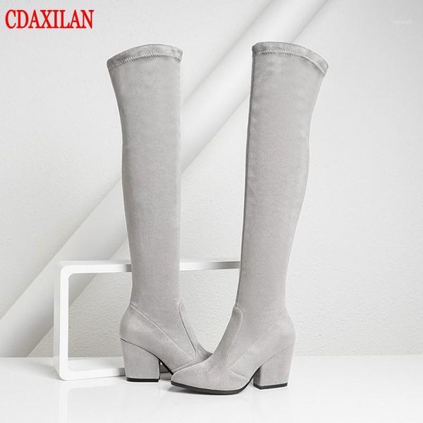 

arrivals over-the-knee boots women faux suede thigh high 8cm heel stretch slim ladies winter1, Black