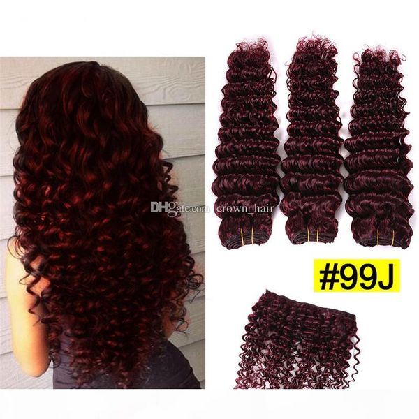 

pure color #99j human hair bundles 3pcs burgundy red deep wave hair bundles wine red deep curly hair extension, Black