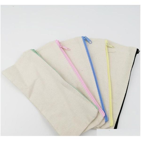 

diy 20.5*8.5cm white canvas blank plain zipper pencil pen bags stationery cases clutch organizer bag gift storage pouch jsdok