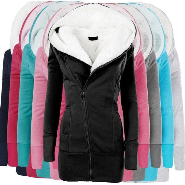 

zogaa women coats winter lamb cashmere overcoat lady long slim zipper hooded cotton parka female plus size warm thick clothes, Black