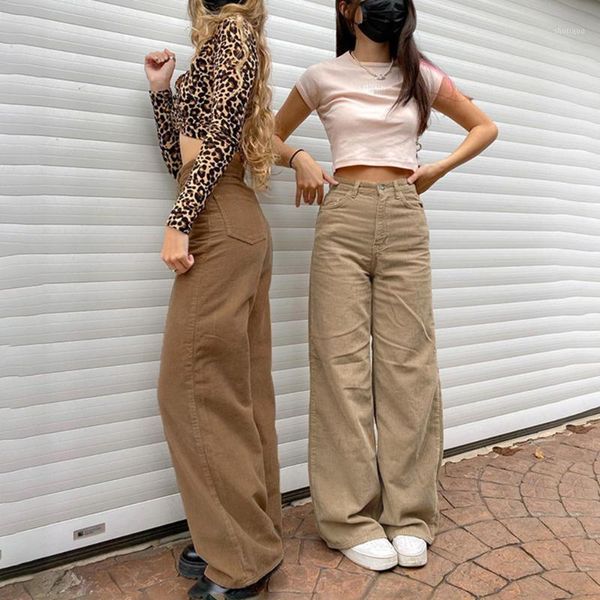 

missnight corduroy pants high waisted brown pants zipper straight wide leg woman loose solid color vintage1, Black;white
