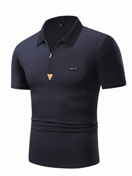 

men letter patched half zip polo shirt i8br#, White;black