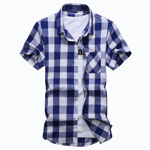 

summer plaid men 2020 casual quality male short sleeve man's shirt slim clothing plus size -4xl 5xl 6xl 7xl #2010, White;black