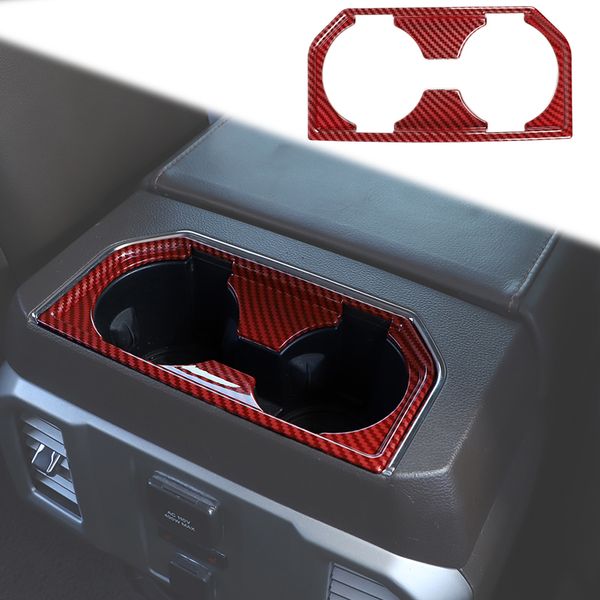 

abs armrest box rear cup holder decoration cover for ford f150 15+ auto interior accessories red carbon fiber