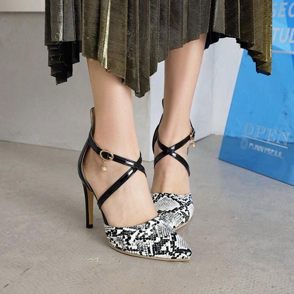 

women sandals high heels shoes spring summer thin heel female pumps point toe ankle cross strap large size 50 2021 new t623, Black