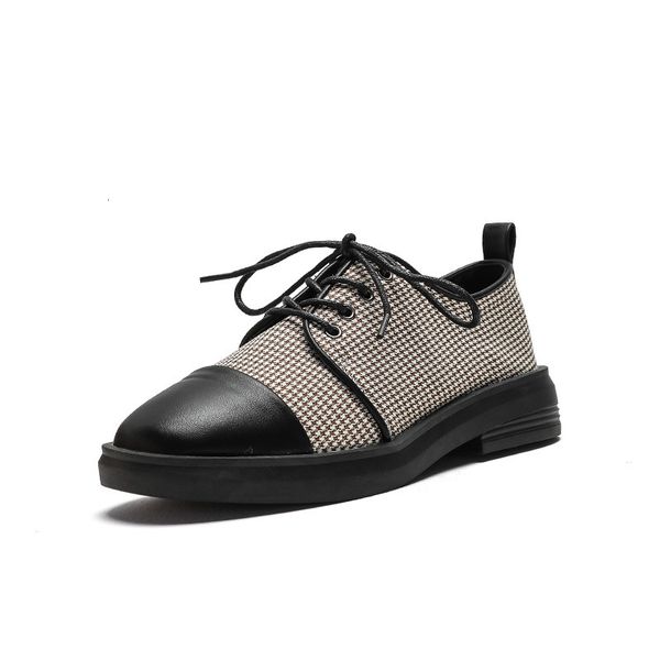 

2021 new british-style joker red net small breeze women's plaid lace shoes i5r3, Black