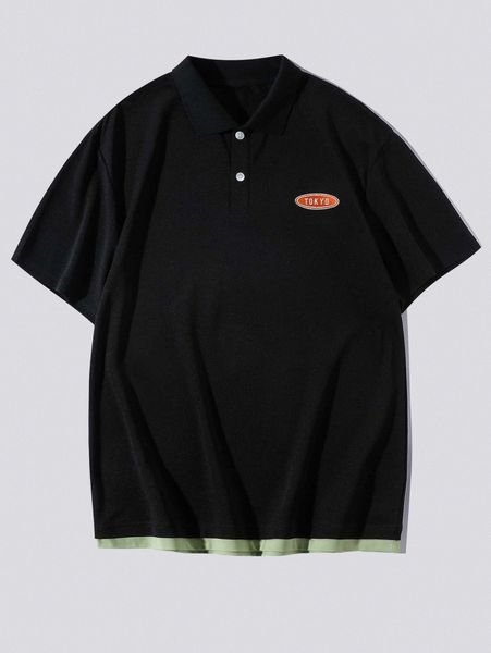 

men letter graphic 2 in 1 polo shirt i7iy#, White;black