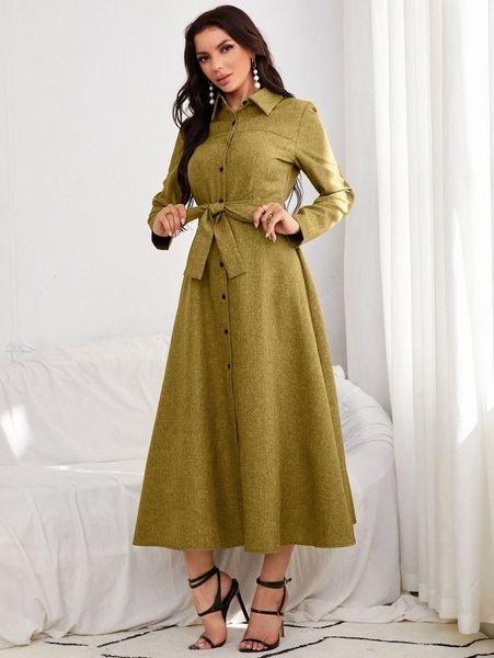 

button through belted shirt dress q1vq#, Black;gray