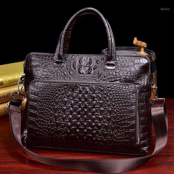 

briefcases briefcase men crocodile pattern genuine leather men's shoulder bag messenger computer laphandbag travel bags1