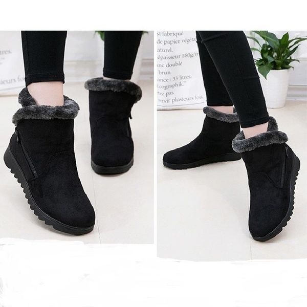 

winter women keep warm snow boots 2020 non slip casual flat with keep warm women's boots shoes ankle woman botas mujer, Black