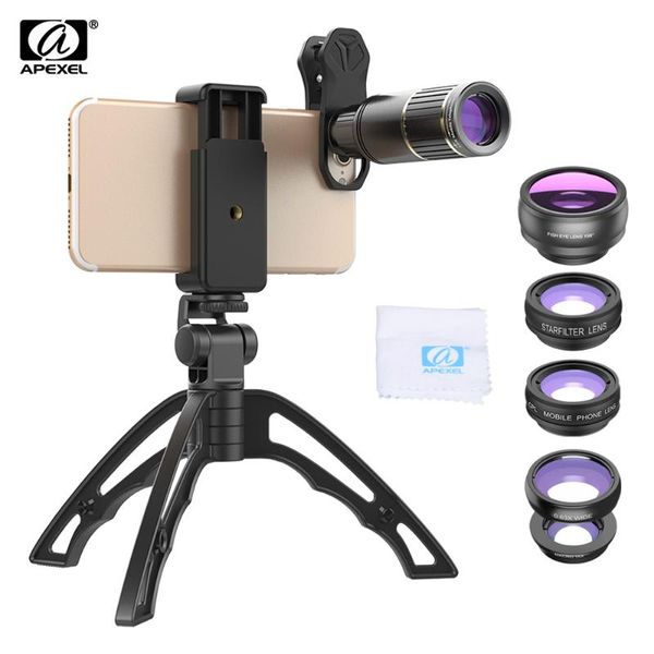 

apexel 6 in 1 phone lens kit 16x zoom universal telep filter with tripod phone holder for huawei smartphones