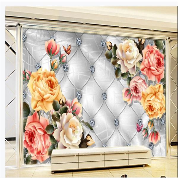 

custom 3d flower wallpapers european soft rose diamond background wall mural modern wallpaper for living room