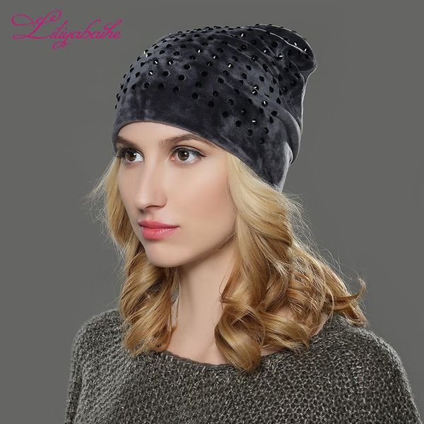 

beanie/skull caps liliyabaihe women autumn and winter hat ladies cat girls hats for skullies beanies fluff touca style, Blue;gray