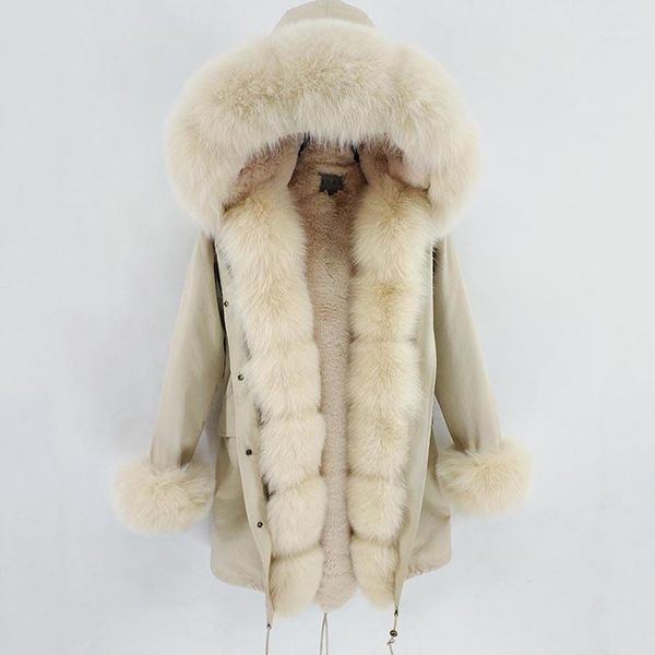 

2019 new fashion winter women's thicken warm parka faux fur lining real fur collar hooded long parka casual1, Black