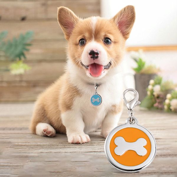 

personalized metal round dog tags with bone pattern small mini identify pet id card collar pendant