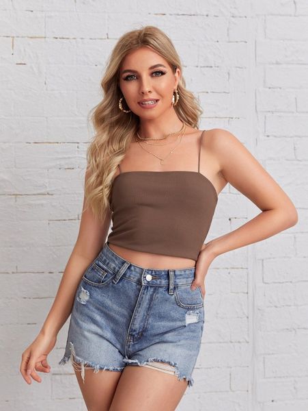 

rib-knit solid crop cami w8ta#, White