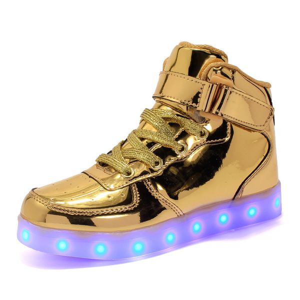 

eu 25-42 led kids and adults usb charger light up high shoes for boys girls fashion party glowing sneakers, Black;red