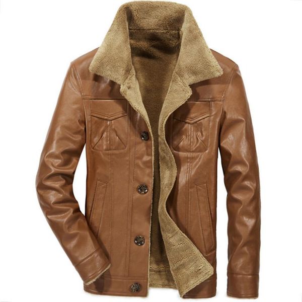 

men fur coat leather jacket men fleece lining warm winter coat 18608, Black