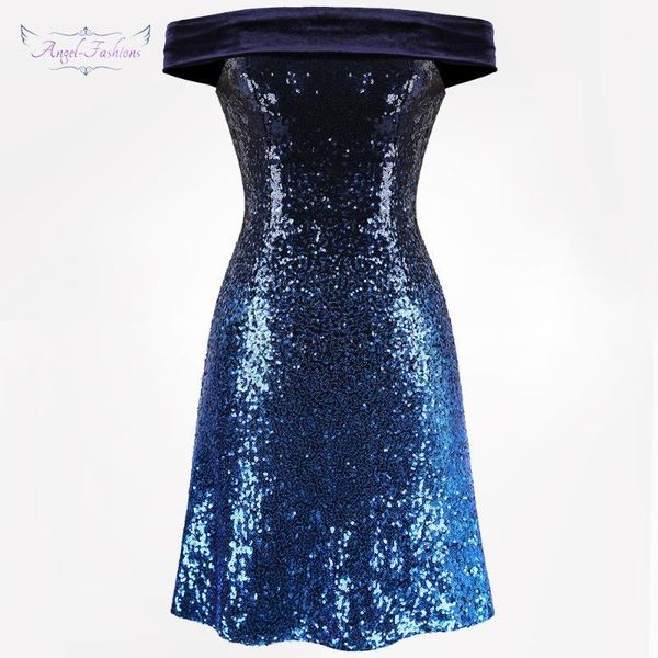 

angel-fashions women's gradient prom dresses off shoulder boat neck sheath party gown 3891, White;black