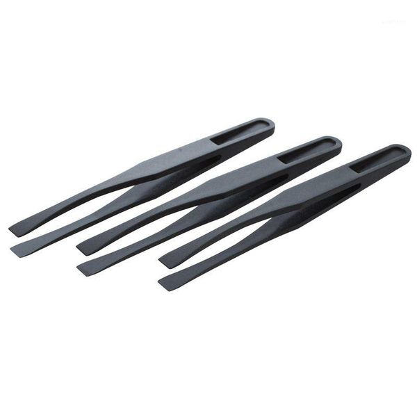 

115mm long flat tip black plastic anti-static tweezers 3 pcs1