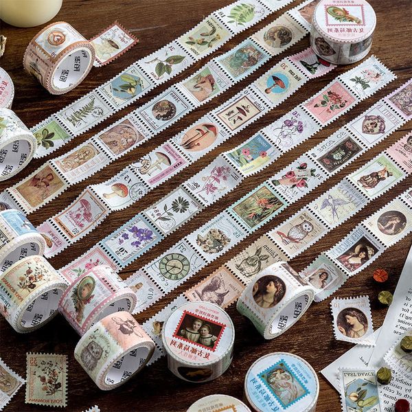 

stamps 8 designs retro post office masking tapes bullet journal scrapbooking plant mucha tearable hand account diy deco stickers