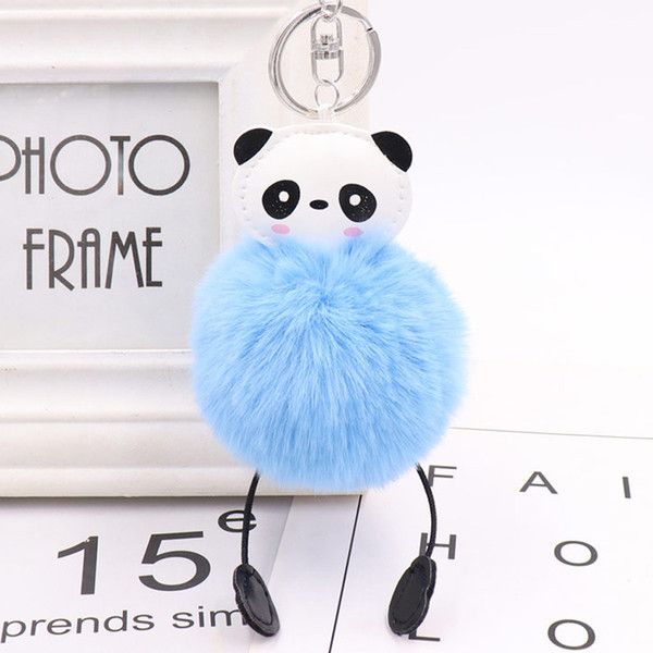 

luxury panda ball pendant pu leather animal plush keychain rings rex rabbit fur women's bag car pendant, Slivery;golden