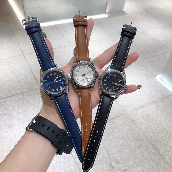 

fashion sports men's watch calendar display waterproof luminous quartz leather strap 40mm dial christmas gift, Slivery;brown