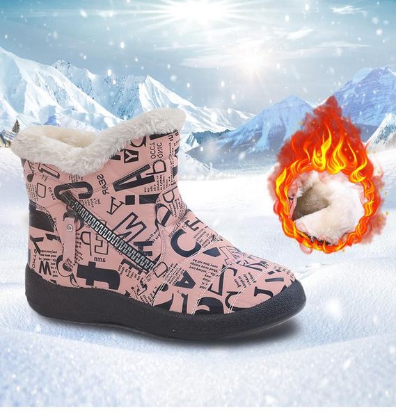 

snow women winter boots flat warm fur boots women slip on waterproof shoes rubber plush winter shoes, Black