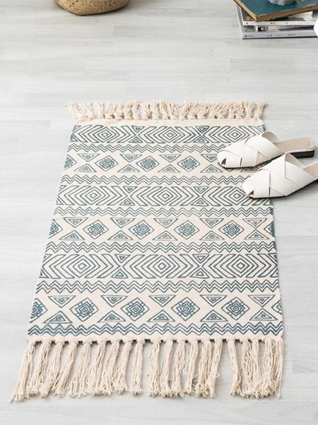 

carpets cotton and linen tassel woven carpet floor mat bedroom living room non-slip geometric rug for room1