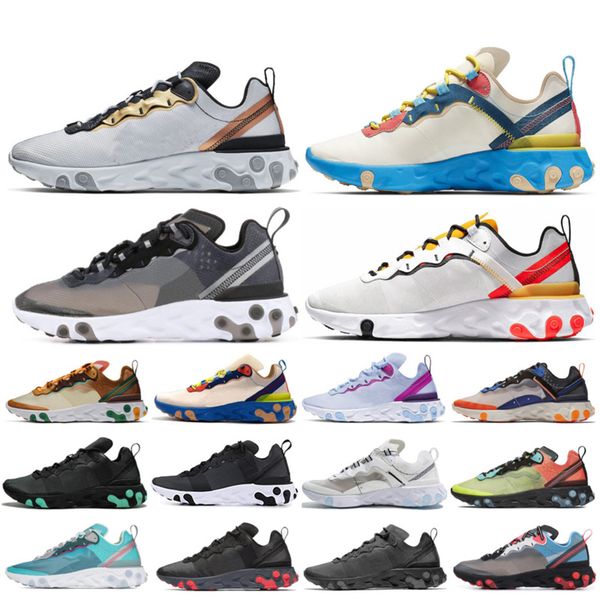 

tour yellow react element 87 55 mens running shoes men women triple black total orange metallic gold desert sand trainers sports sneakers, White;red