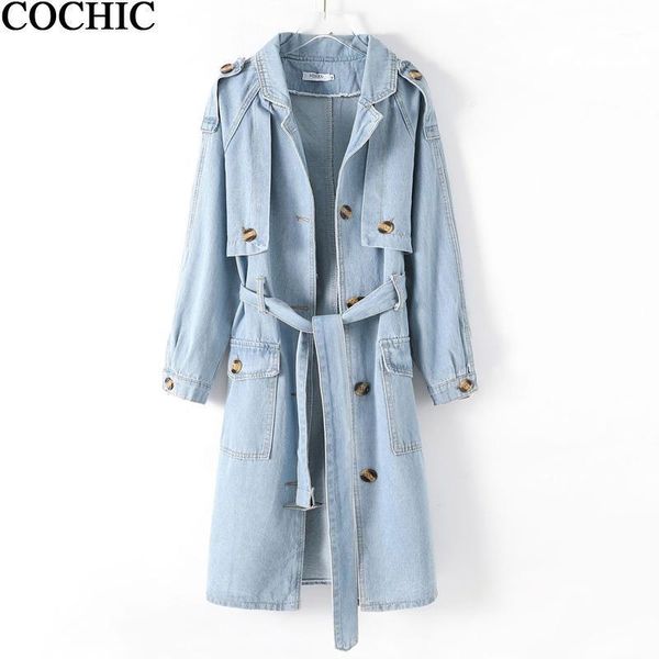 

women's jackets denim long trench coat solid color single-breasted spring autumn eqaulet sashes women jeans jacket plus size1, Black;brown