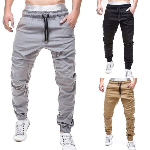 

casual pants men spring autumn polyester drawstring cargo pants men large size streetwear full length pencil1, Black